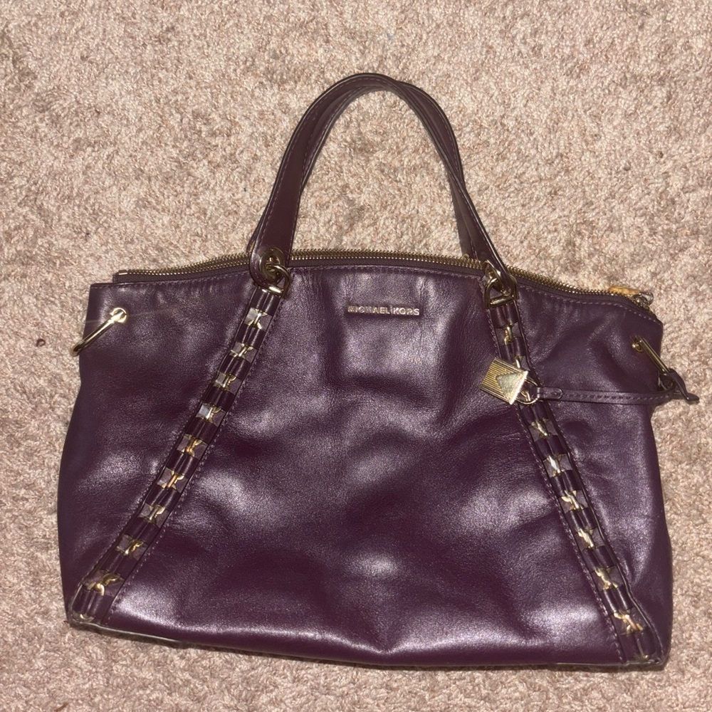 Michael Kors Purple Leather Satchel with Gold Studs
